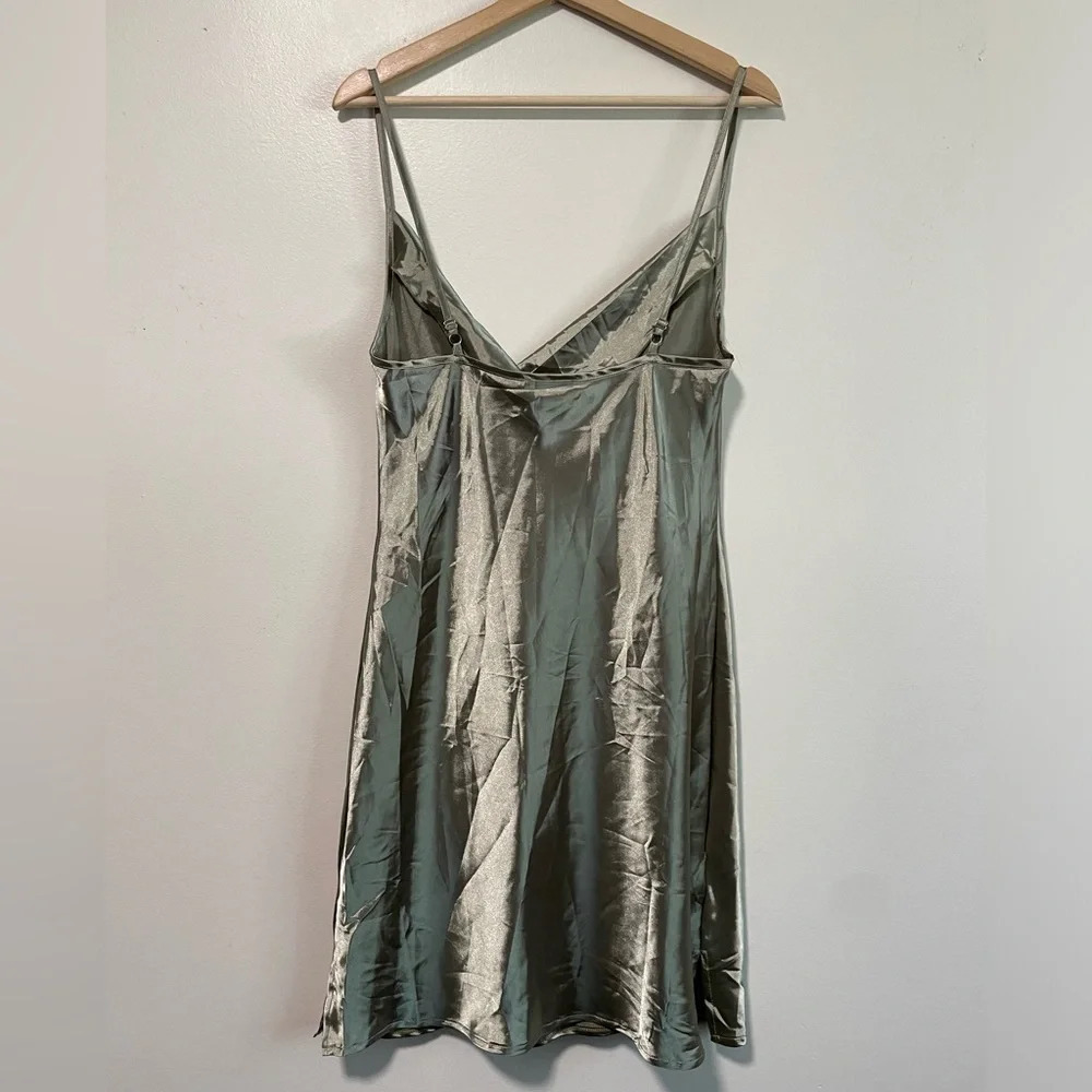 Olive Green Cowl Neck Satin Cami  Slip Dress - L - Picture 5 of 7